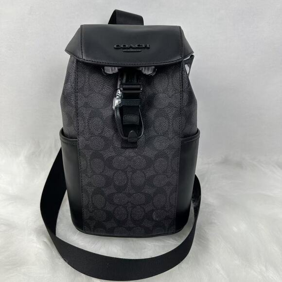 Coach Racer Pack Signature In Canvas & Leather Charcoal Black CT712 NWT - Picture 1 of 9